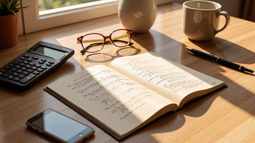 作曲技巧教程封面,钢琴键盘与五线谱纸张组合,创作工具摆放,音乐创作环境,温馨光线